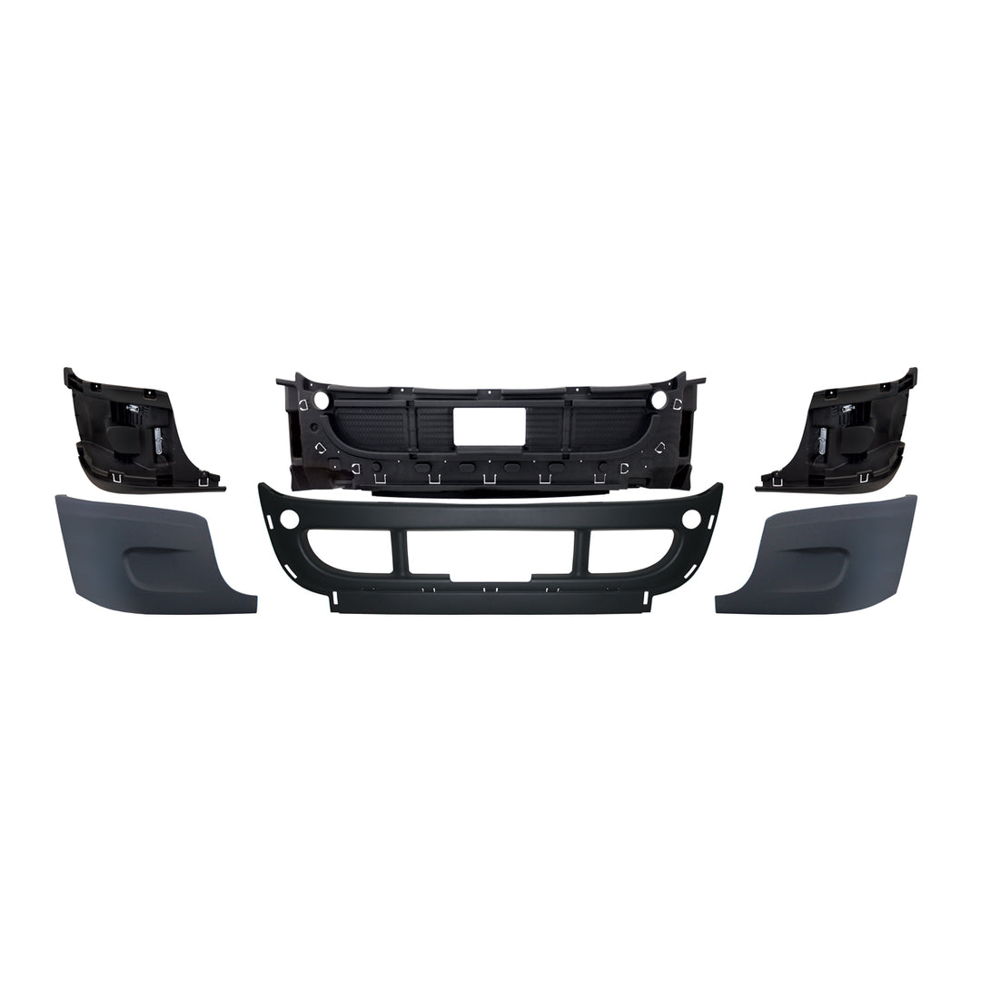 Complete 3-Piece Front Bumper Set Without Fog Light Hole For 2008-2017 Freightliner Cascadia