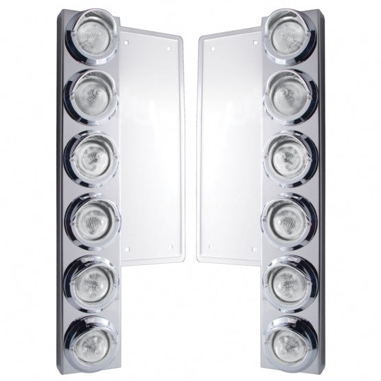 FL SS Front Air Cleaner Bracket W/12X 9 LED 2" Beehive Lights & Visors -Amber LED/Clear Lens