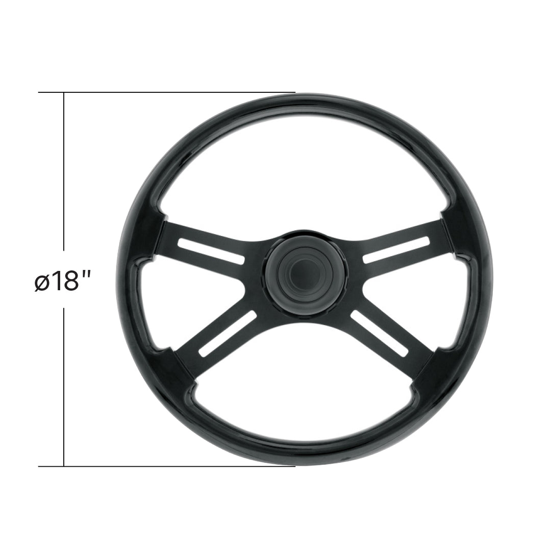 18" Matte Black 4 Spoke Steering Wheel With Horn Bezel &amp; Button-Gloss Black