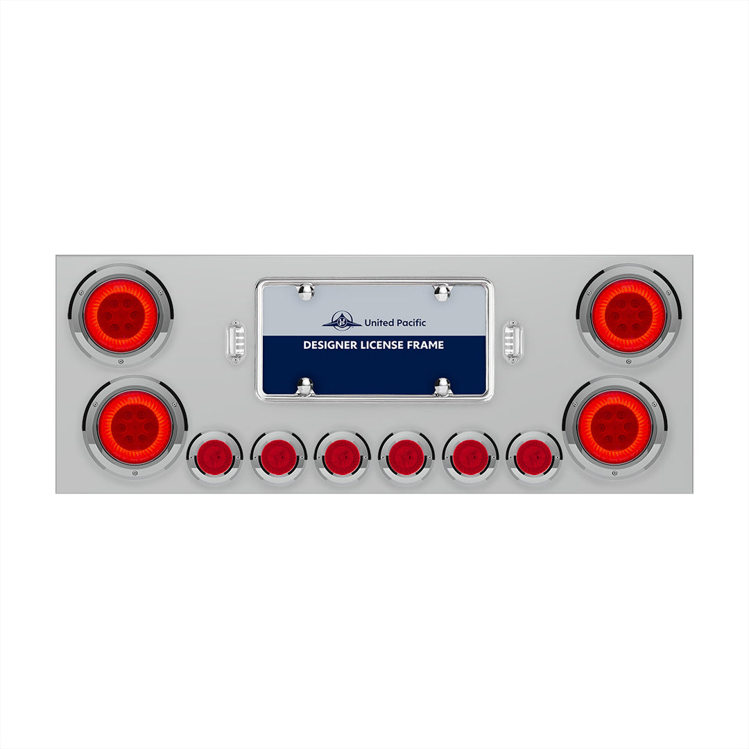 SS Rear Center Panel With Four 16 LED 4" Turbine Light &amp; Six 7 LED 2" Lights &amp; Bezels-Red LED/Red Lens