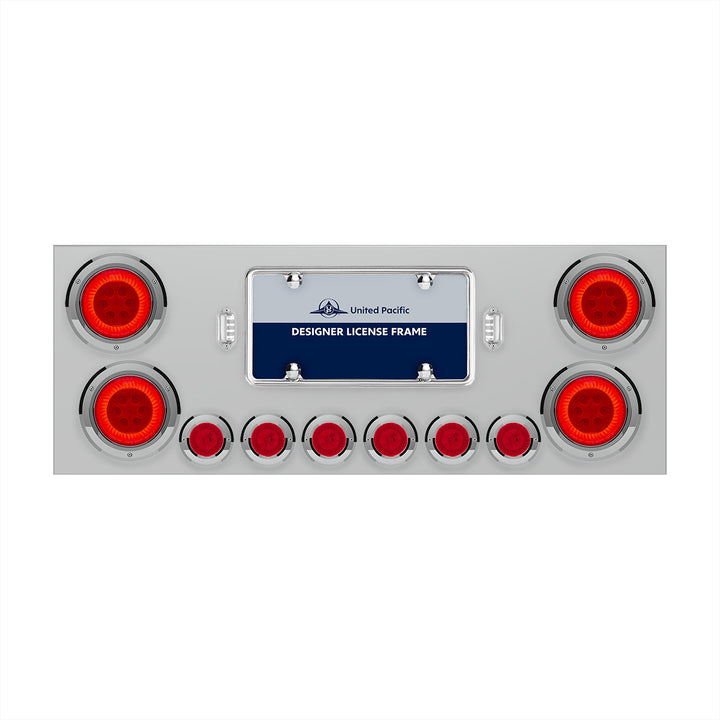 SS Rear Center Panel With Four 16 LED 4" Turbine Light &amp; Six 7 LED 2" Lights &amp; Bezels-Red LED/Red Lens