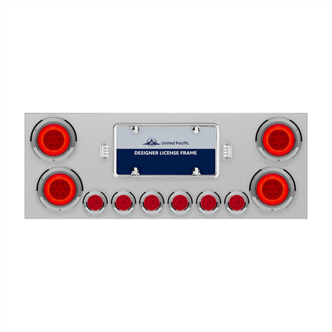 SS Rear Center Panel With Four 16 LED 4" Turbine Light & Six 7 LED 2" Lights & Bezels-Red LED/Red Lens