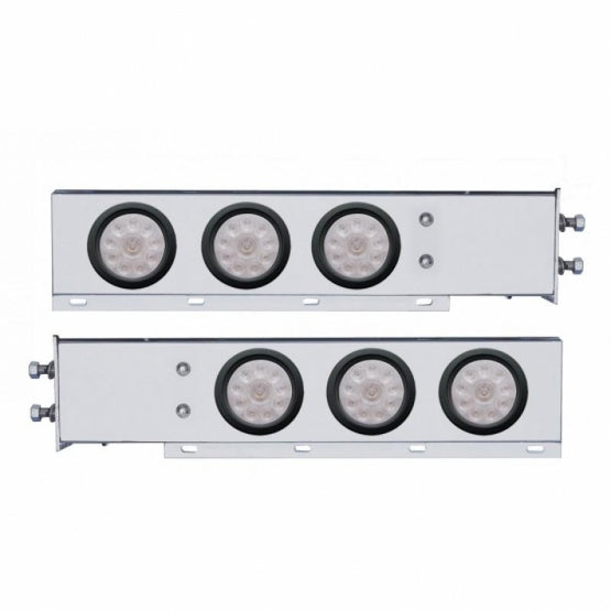 2-1/2" Bolt Pattern Chrome Spring Loaded Bar W/6X 4" 10 LED Lights -Red LED/Clear Lens (Pair)