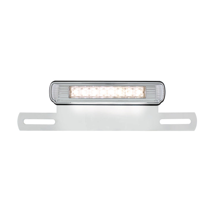 Chrome License Plate Light &amp; Bracket With White LED Backup Light - White LED/Clears Lens
