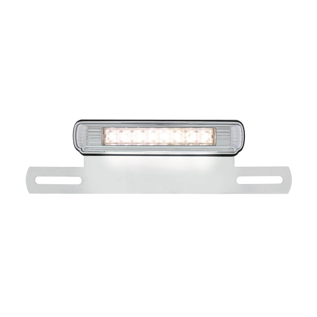 Chrome License Plate Light & Bracket With White LED Backup Light - White LED/Clears Lens