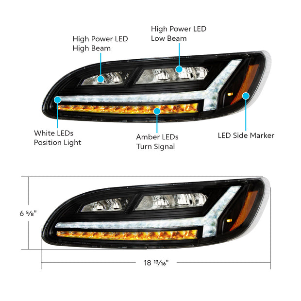 Blackout 6 LED Headlight For Peterbilt 386 (2006-2016) & 387 (2000-2011)- Driver