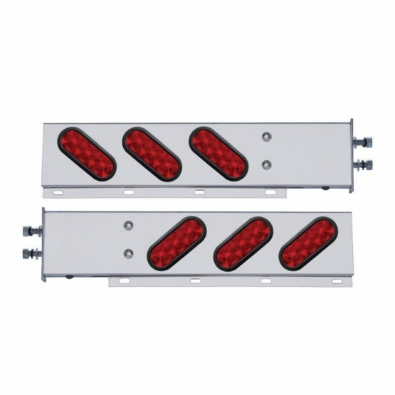 2-1/2" Bolt Pattern SS Spring Loaded Bar With 6 Oval 10 LED Lights -Red LED &amp; Lens (Pair)