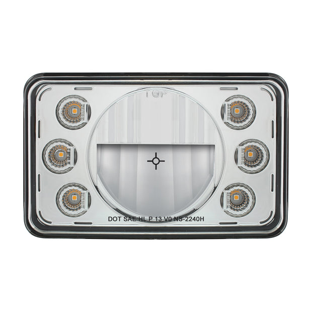 ULTRALIT - 4" X 6" LED Headlight With Dual Function 6 Amber LED Position Lights - High Beam