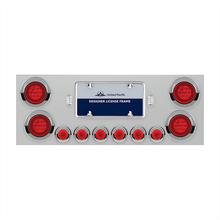 SS Rear Center Panel With 4X 21 LED 4" GloLight &amp; 6X 6 LED 2" GloLight &amp; Visors -Red LED &amp; Lens