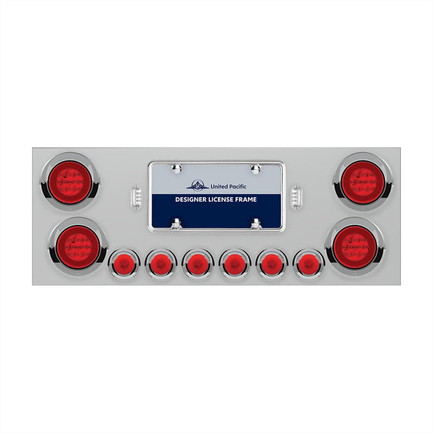 SS Rear Center Panel With 4X 21 LED 4" GloLight & 6X 6 LED 2" GloLight & Visors -Red LED & Lens