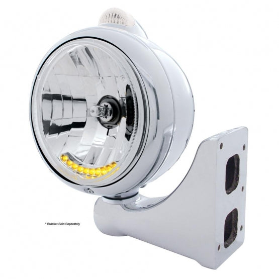Chrome Guide 682-C Headlight H4 With 10 Amber LED &amp; LED Signal - Clear Lens
