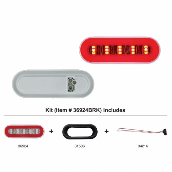 22 LED 6" Oval GloLight Kit With Divider Bar Inner Design (Stop, Turn &amp; Tail) - Red LED/Red Insert (Each)