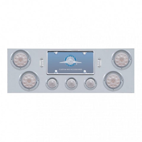 SS Rear Center Panel With 4X 10 LED 4" Light & 3X 13 LED 2-1/2" Beehive Light+Visor-Red LED/Clear Lens