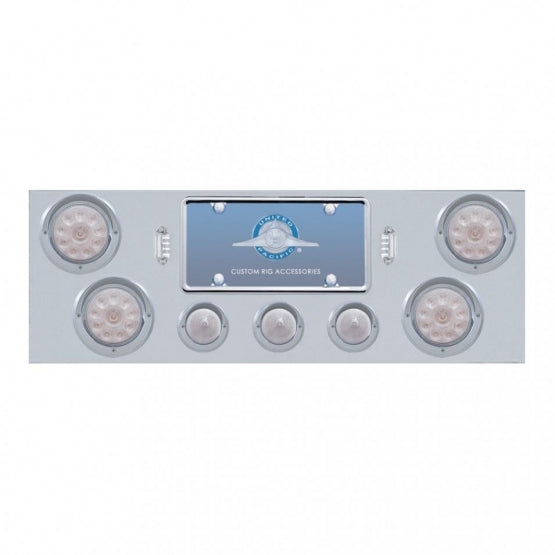 SS Rear Center Panel With 4X 10 LED 4" Light & 3X 13 LED 2-1/2" Beehive Light+Visor-Red LED/Clear Lens