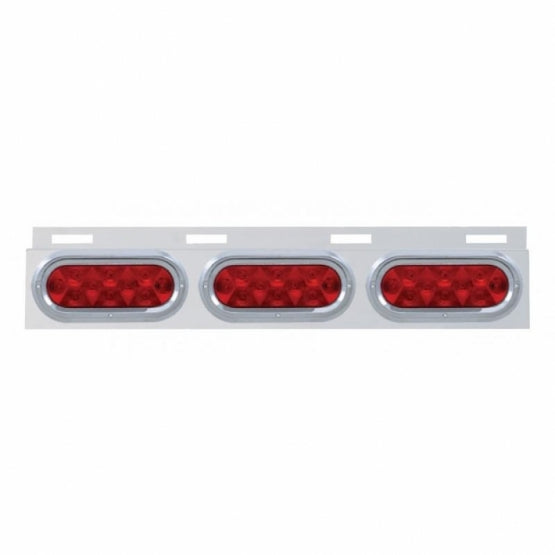 Stainless Top Mud Flap Plate With Three 10 LED Lights &amp; Visor - Red LED/Red Lens (Each)