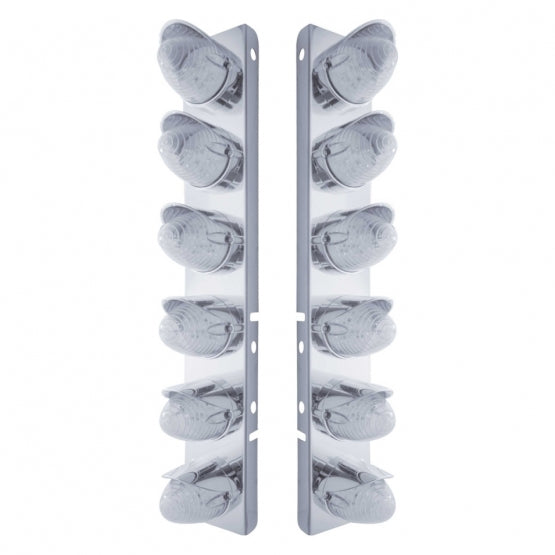 SS Front Air Cleaner Bracket With 12X 19 LED Beehive Lights &amp; Visors For Peterbilt-Amber LED/Clear Lens