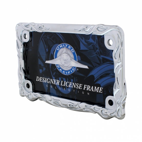 Motorcycle License Plate Frame - Chrome Flame &amp; Frame