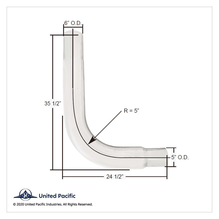 Chrome 90 Degree Exhaust Elbow, Reduce 6" O.D To 5" O.D. - 35" X 24"