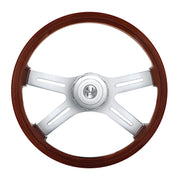 18" 4-Spoke Style Wood Steering Wheel With Hub & Horn Button Kit For Peterbilt (2006+) & Kenworth (2003+)