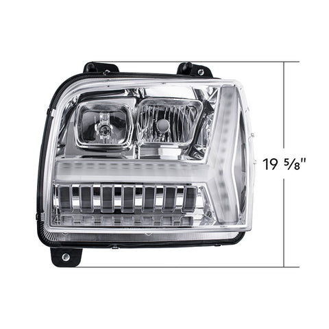 Chrome Headlight With LED DRL Light Bar & Turn Signal For 2018-2024 Kenworth W990-Driver