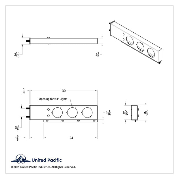 3-3/4" Bolt Pattern Chrome Spring Loaded Light Bar With 6X 4" Light Cutouts (Pair)