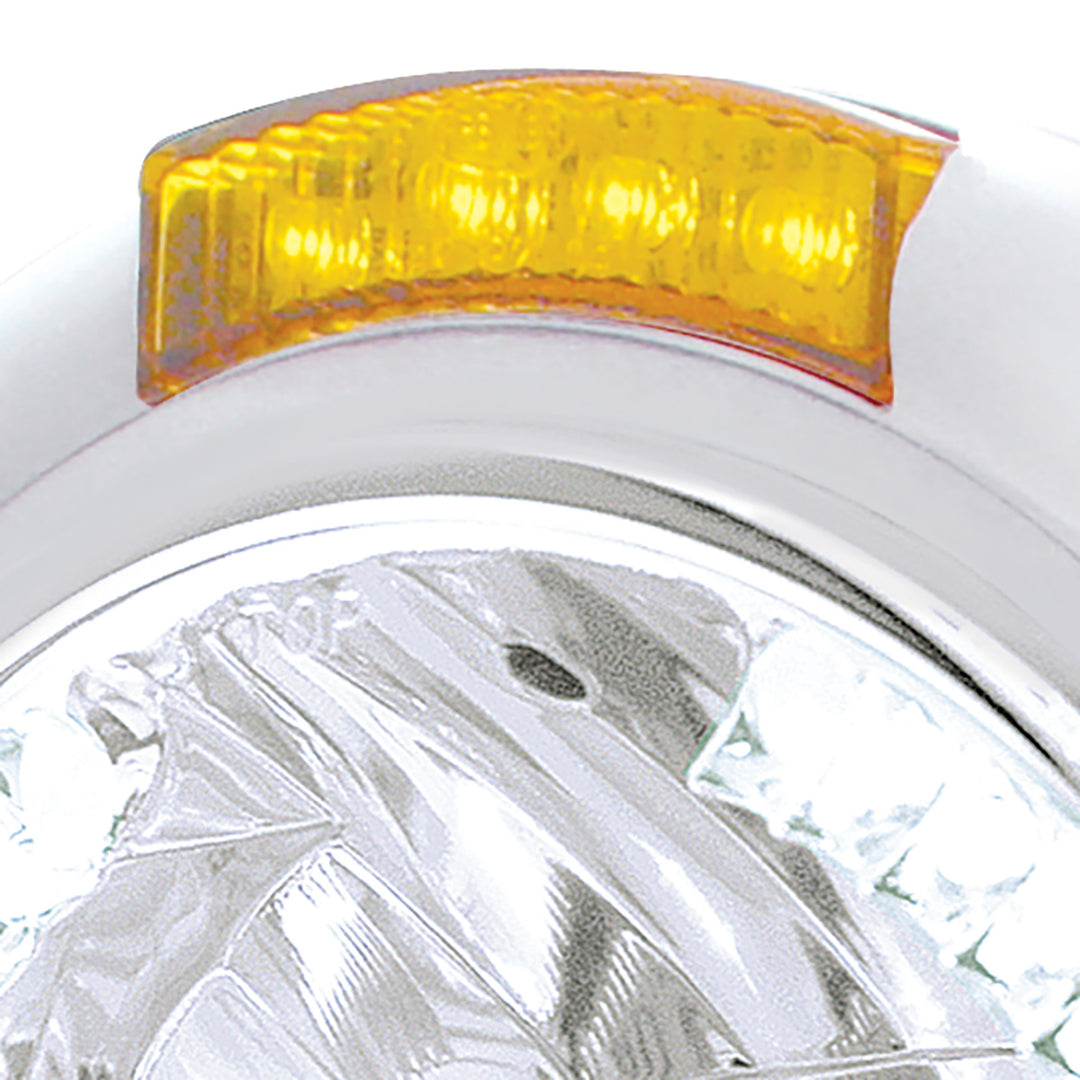 Chrome Classic Headlight H4 With 34 White LED &amp; Signal - Amber Lens