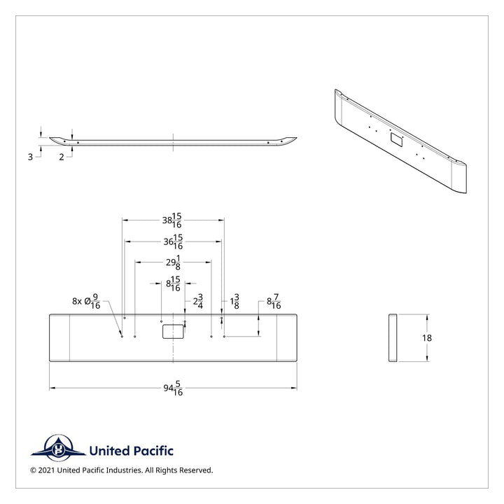 SS Clad Aluminum Bumper For 1987-2007 Peterbilt 379 - Curved Ends