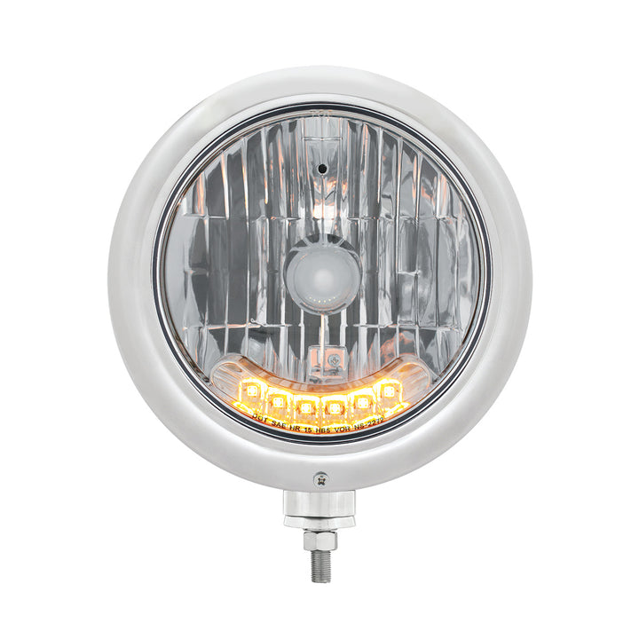 Chrome Classic Headlight H4 Bulb With 6 Amber LED