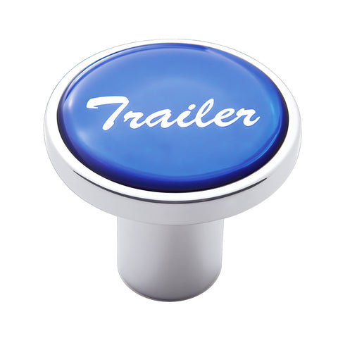 Aluminum Screw-On Air Valve Knob With Glossy Trailer Script Sticker - Blue Sticker