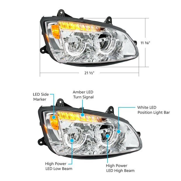 Chrome Full LED Headlight For 2008-2017 Kenworth T660-Passenger