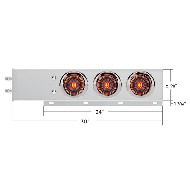 2-1/2" Bolt Pattern SS Spring Loaded Bar With 6X 4" 13 LED Abyss Lights & Visors - Red LED/Clear Lens (Pair)