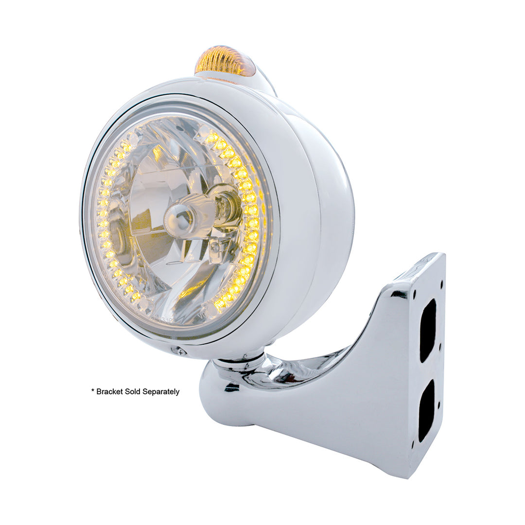 Stainless Steel Guide 682-C Headlight H4 With Amber LED &amp; Dual Mode LED Signal-Amber Lens