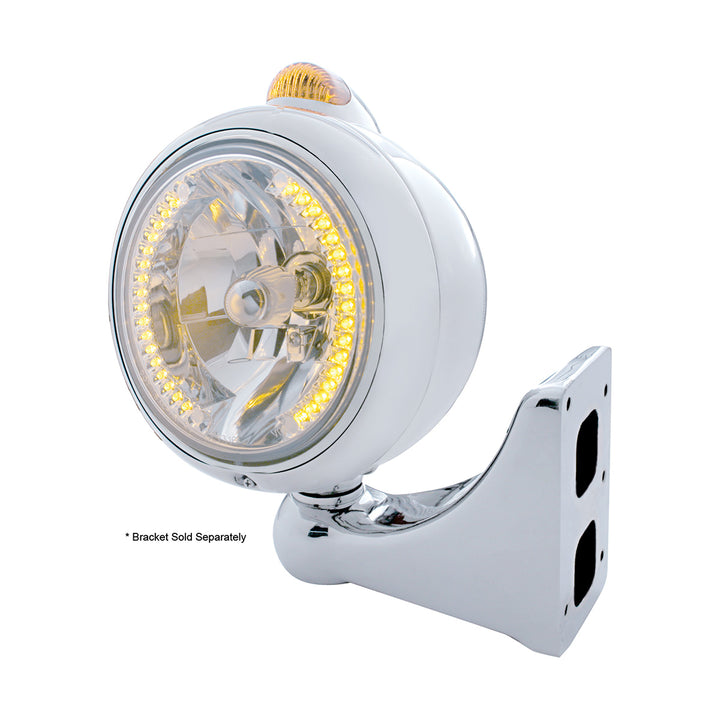 Stainless Steel Guide 682-C Headlight H4 With Amber LED &amp; Dual Mode LED Signal-Amber Lens