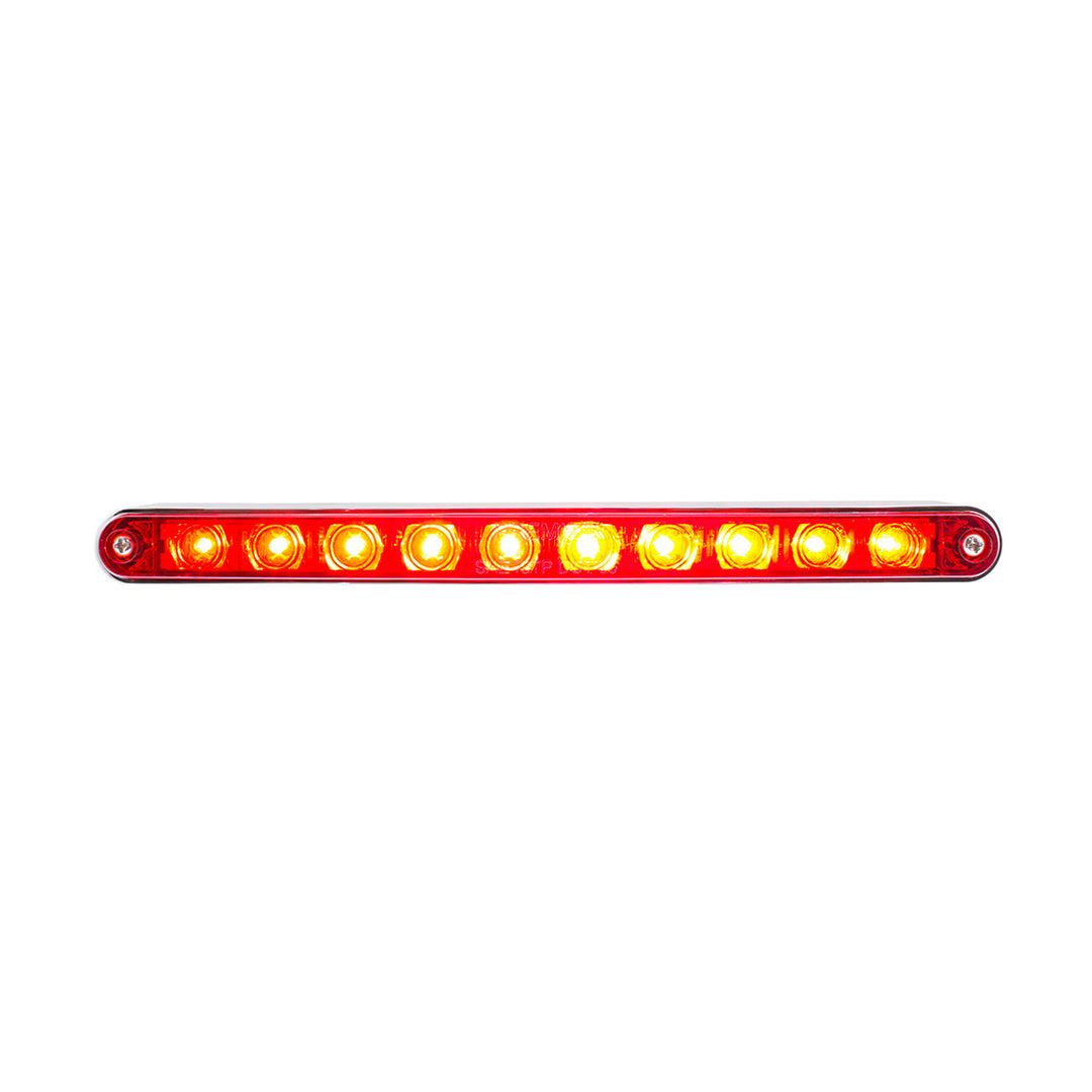 10 LED 9" Split Turn Function Light Bar With Bezel - Red LED/Red Lens