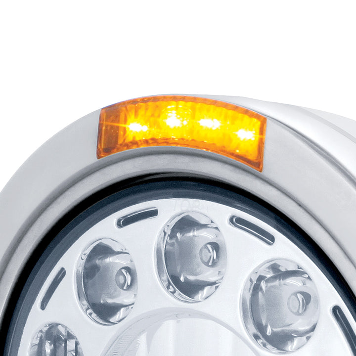 Stainless Bullet Classic Headlight 11 LED Bulb With LED Signal - Amber Lens