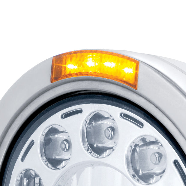 Stainless Bullet Classic Headlight 11 LED Bulb With LED Signal - Amber Lens