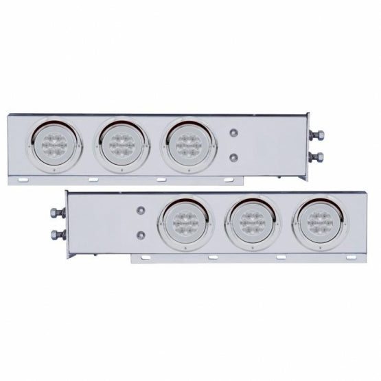 2" Bolt Pattern SS Spring Loaded Bar With 6X 21 LED 4" GloLight &amp; Visors -Red LED/Clear Lens (Pair)
