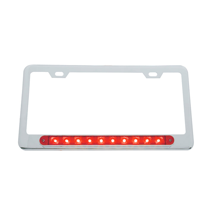 Chrome License Plate Frame With 10 LED 9" Light Bar - Red LED/Red Lens