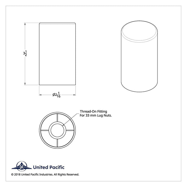 33mm x 3-1/2" Chrome Plastic Cylinder Nut Covers - Thread-On (Color Box of 10)