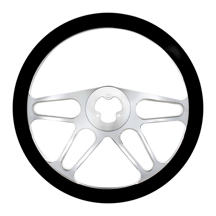 18" Chrome Aluminum "4-Spoke" Style Steering Wheel With Black Leather Rim