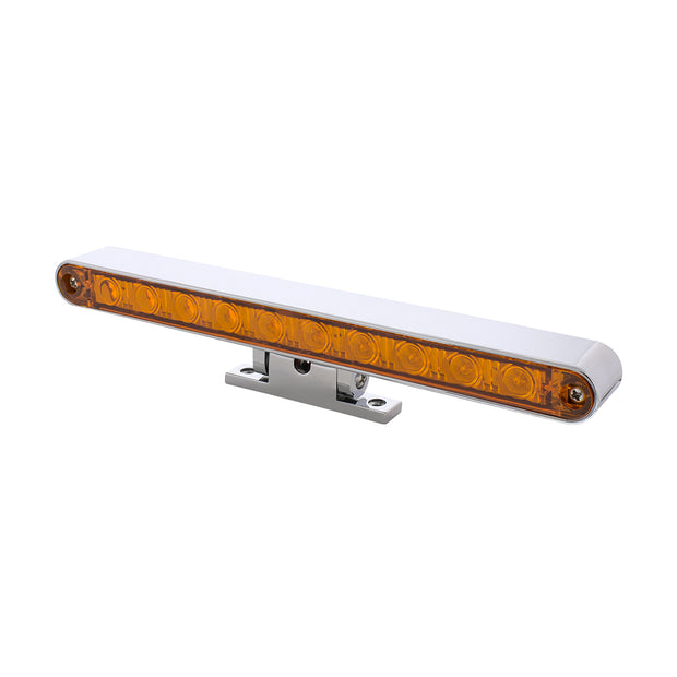 Chrome 10 LED Light Bar With 180 Degree Swivel Base - Dual Function Amber LED/Amber Lens