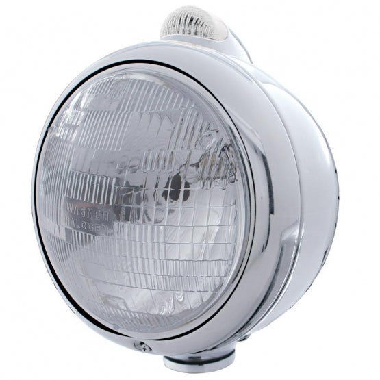 Chrome Guide 682-C Style Headlight H6024 &amp; LED Turn Signal - Clear Lens