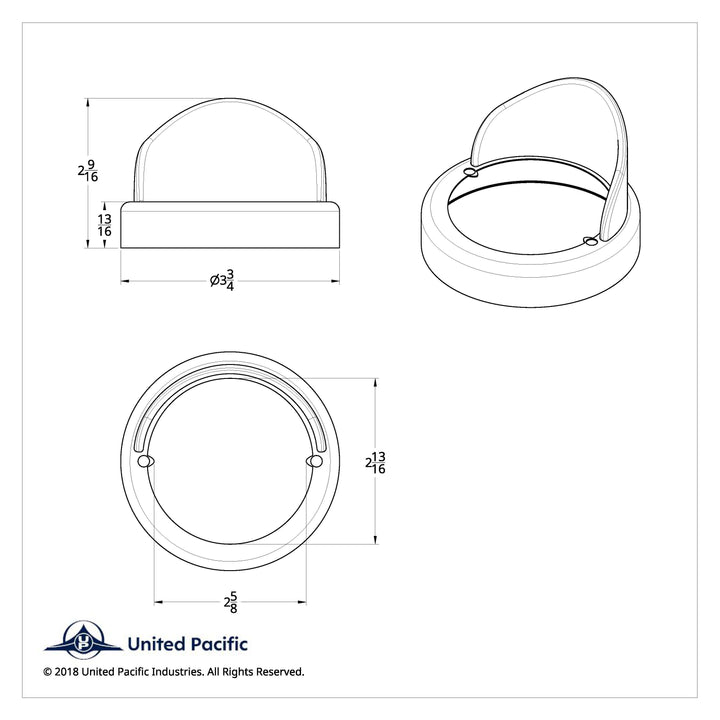Chrome Plastic Cab Light Bezel With Visor For United Pacific Truck-Lite Style Cab Light