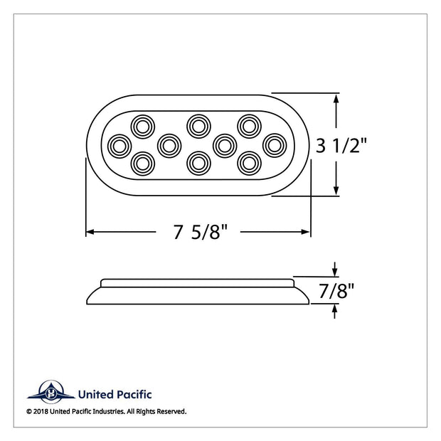 10 LED 6" Oval Flange Mount Light With Bezel (Stop, Turn & Tail) - Red LED/Red Lens