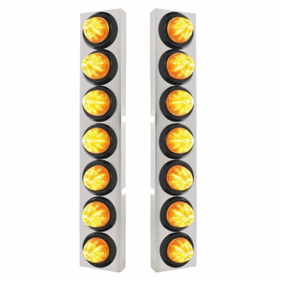 SS Front Air Cleaner Bracket With 14X 9 LED 2" Beehive Lights Bezel For KW Trucks -Amber LED &amp; Lens