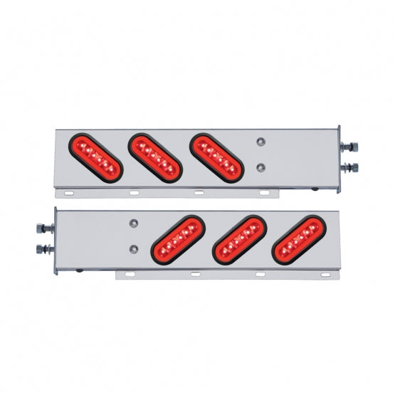 2-1/2" Bolt Pattern SS Spring Loaded Bar With 6X 22 Red LED 6" Oval GloLight &amp; Grommet -Red Lens (Pair)