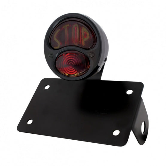 Black 1928 Ford STOP style Tail Light Assembly With Horizontal Mounting Bracket For Motorcycle