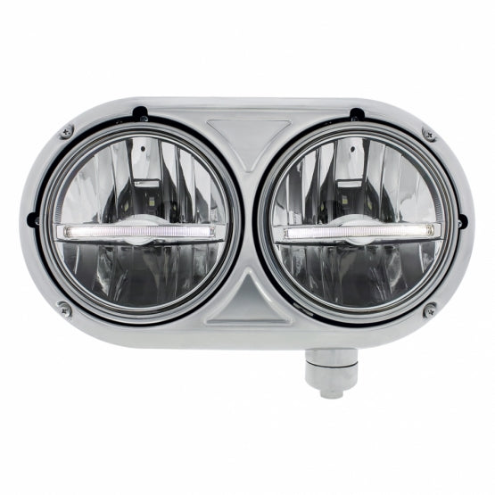 Headlight Assembly With 304 SS Housing &amp; LED Headlights W/White LED Position Light For Peterbilt 359 - Passenger