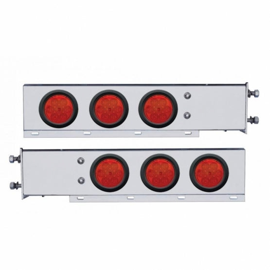 2-1/2" Bolt Pattern SS Spring Loaded Bar With 6X 4" 7 LED Lights -Red LED &amp; Lens (Pair)