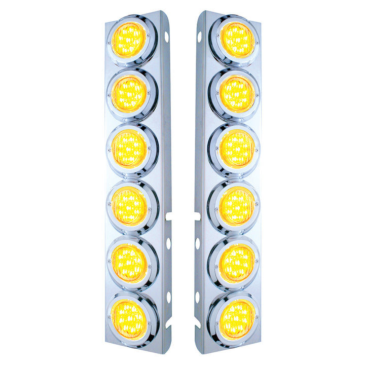 SS Front Air Cleaner Bracket With 12X 9 LED 2" Lights &amp; Bezels For Peterbilt-Amber LED/Clear Lens